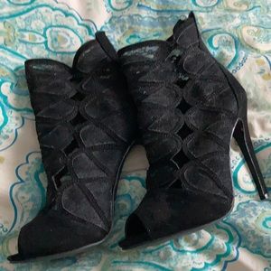 Black peeptoe high heel booties